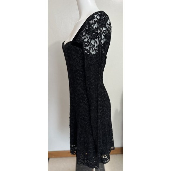 Free People Mini Dress L Black Lace Flirt For You Long Sleeve Cut Out Back - Picture 3 of 10